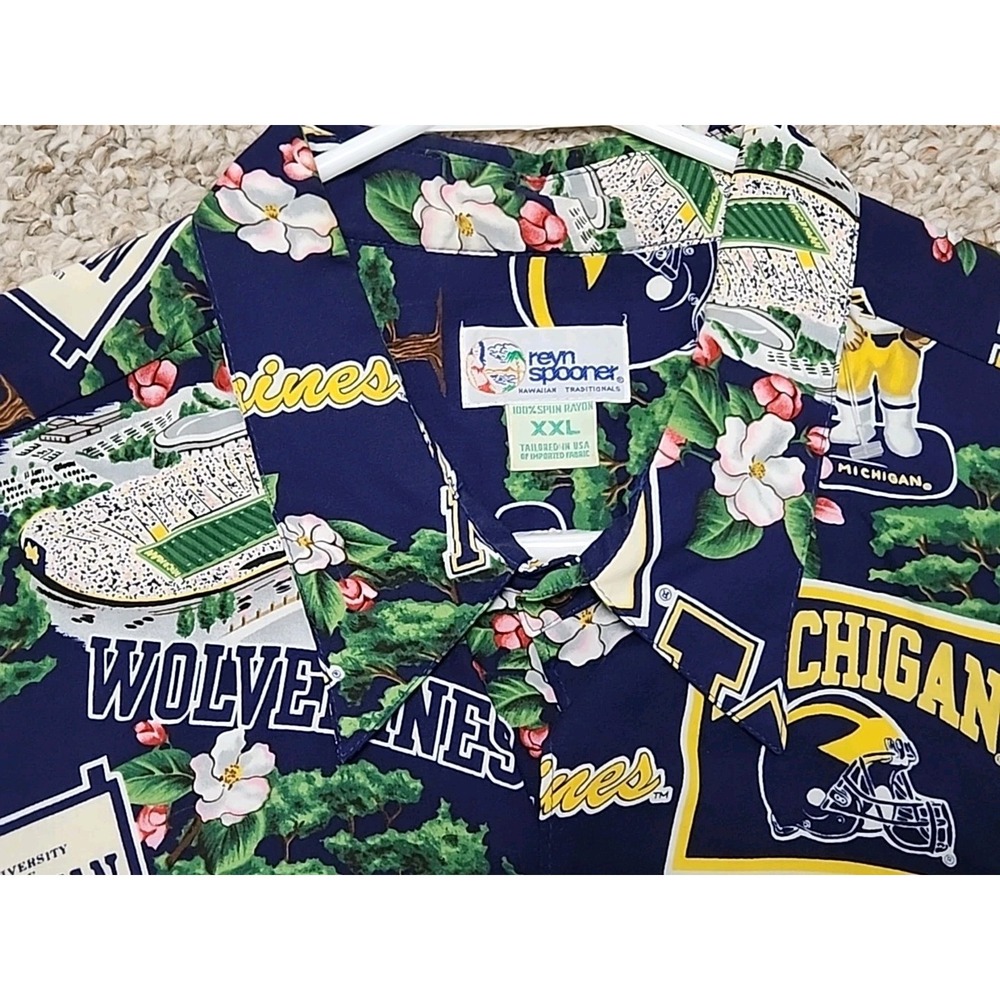 Michigan Wolverines Reyn Spooner‎ Hawaiian Button College 90s USA 2XL Vintage